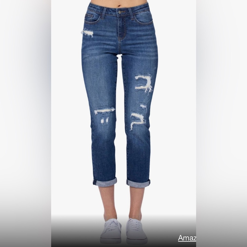 New Judy Blue Boyfriend Thermal Patch Mid-Rise Jeans! 24w